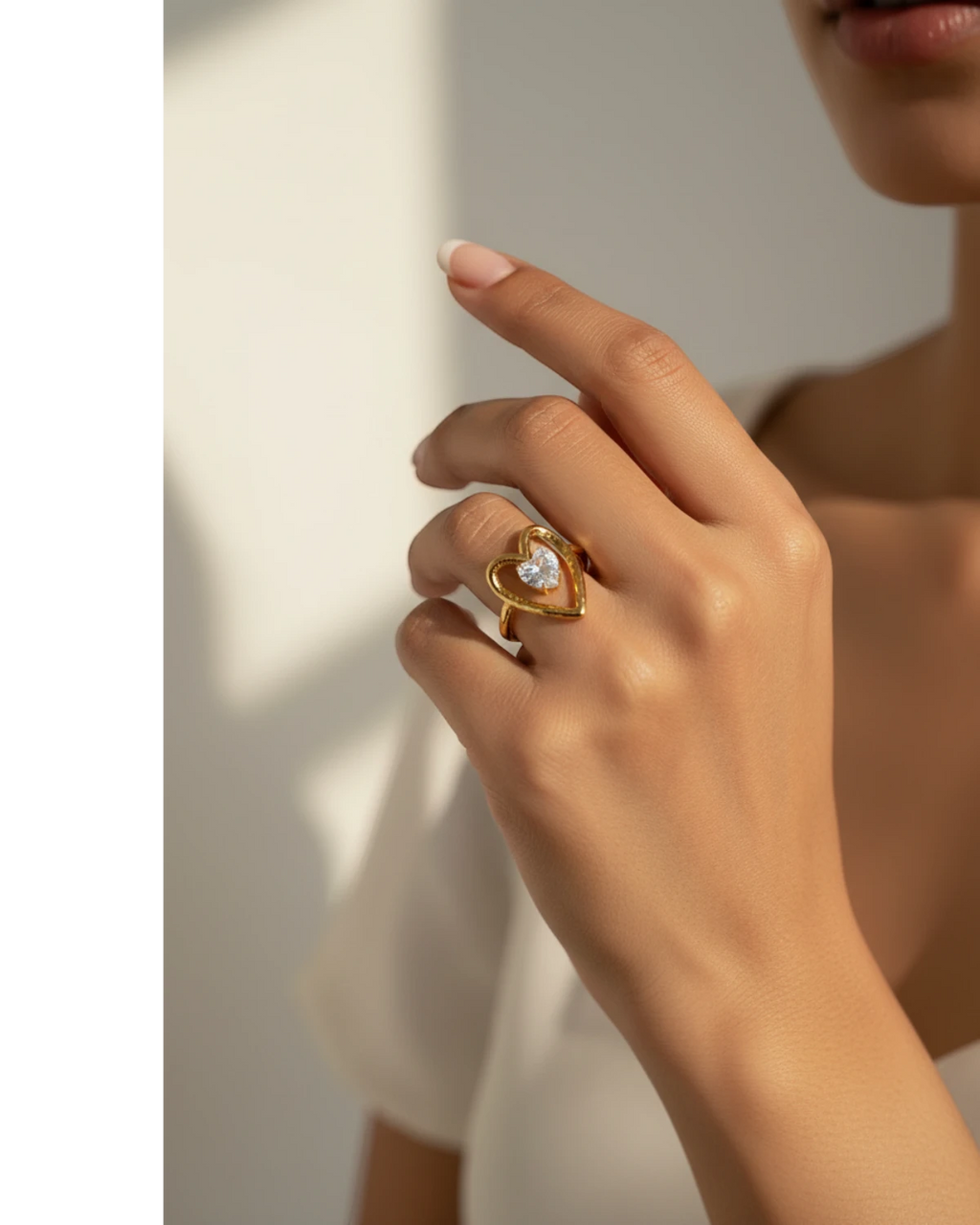 Gold Heart Ring worn — model shot