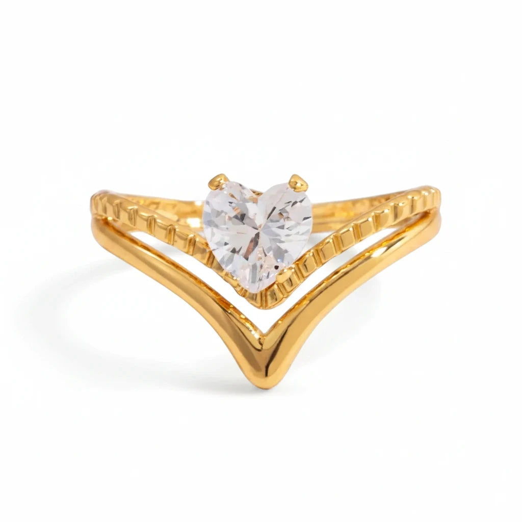 Chevron Heart Zircon Ring