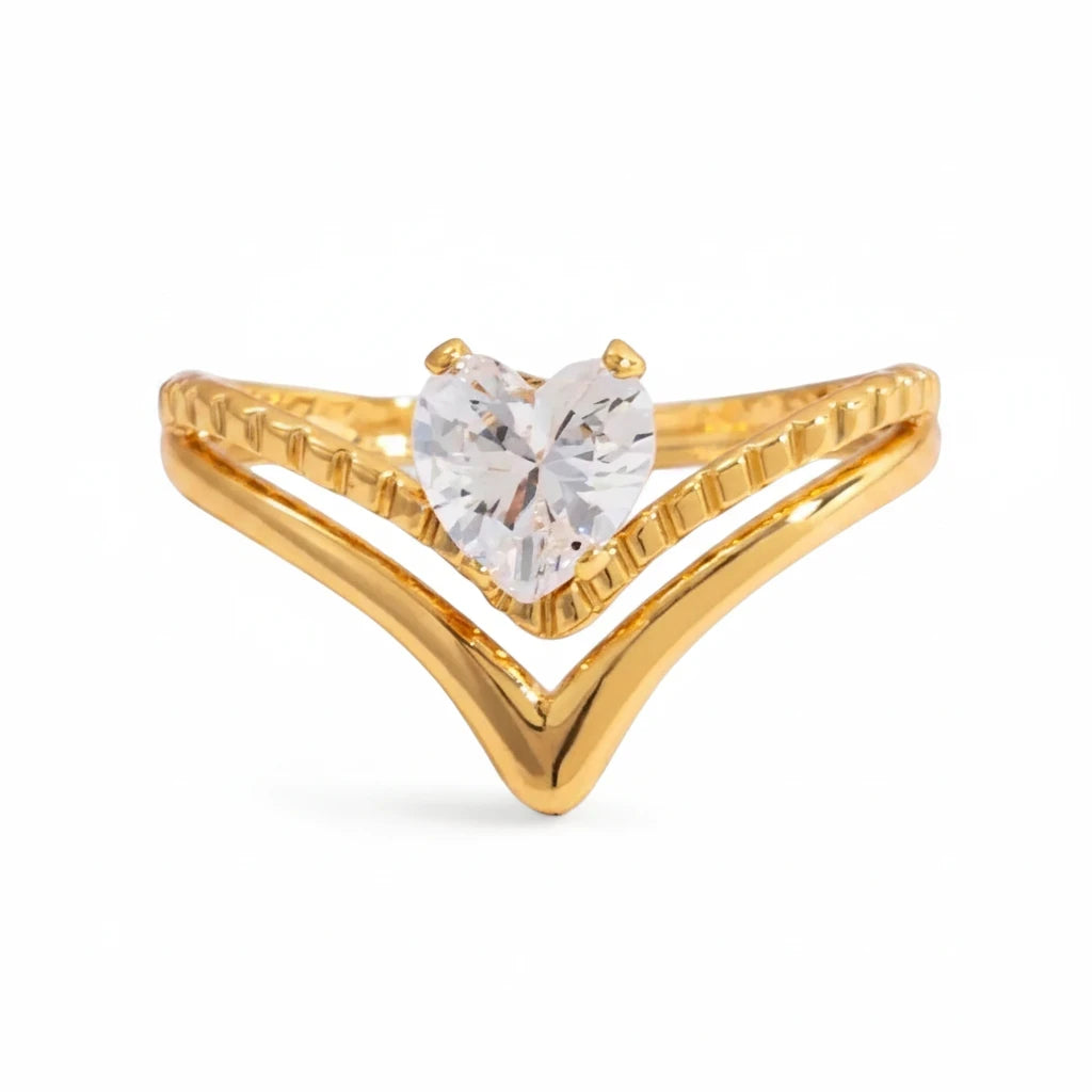 Chevron Heart Zircon Ring