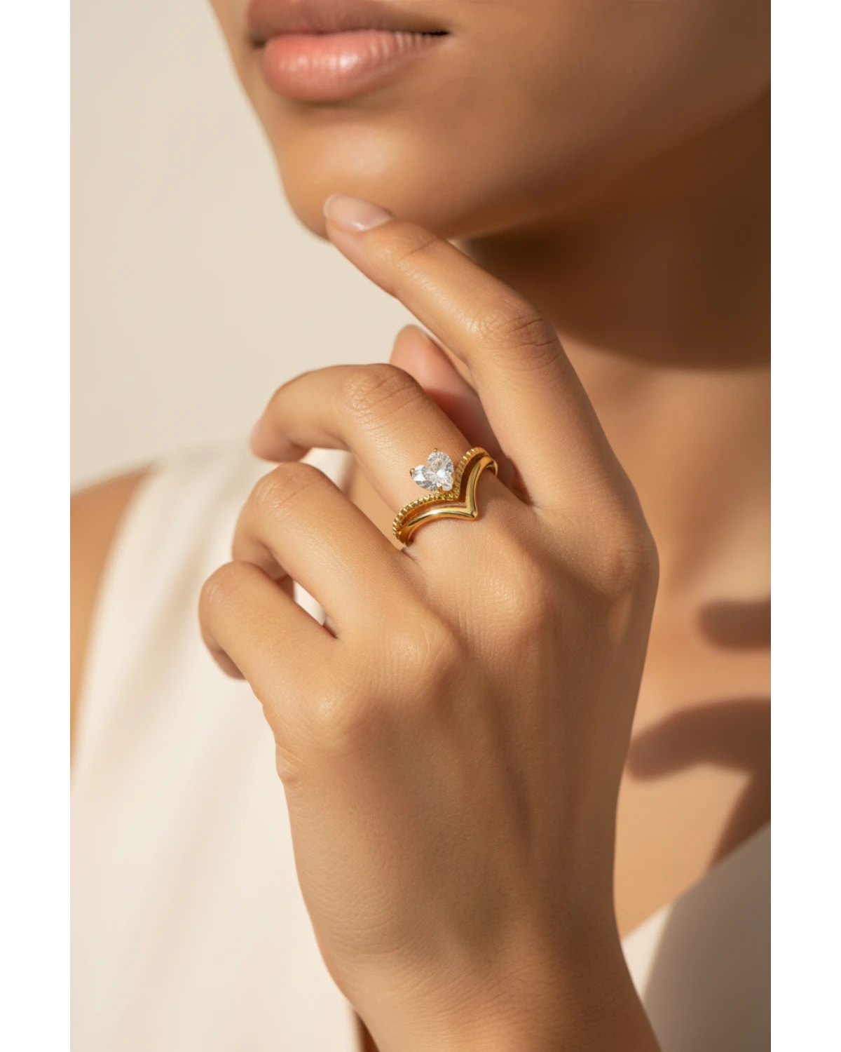 Gold Zircon Ring worn — model shot