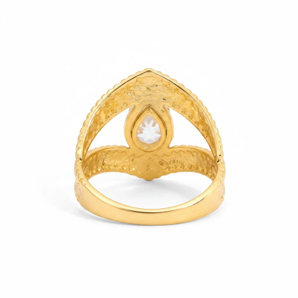 Hammered Crest Pear Ring