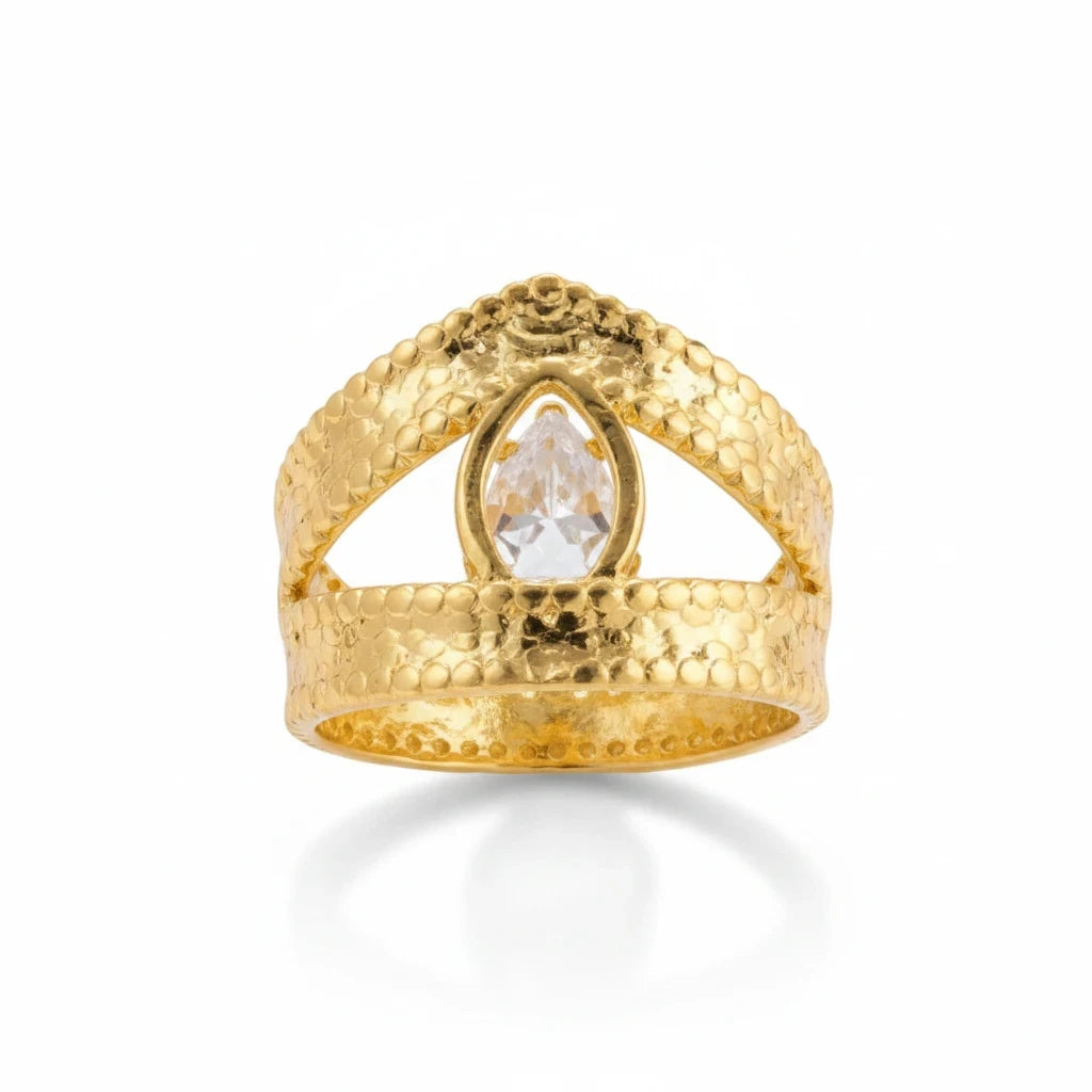 Hammered Crest Pear Ring