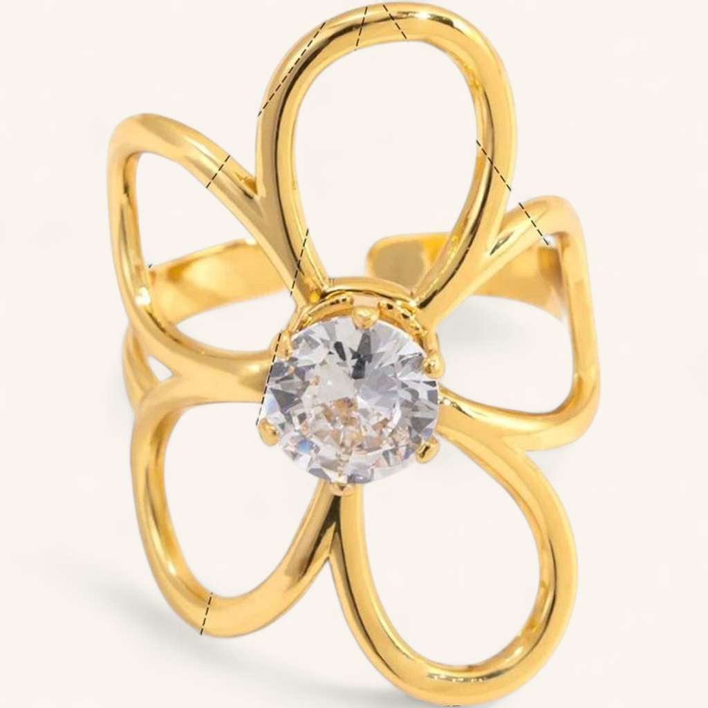 Gold flower ring — clean studio packshot