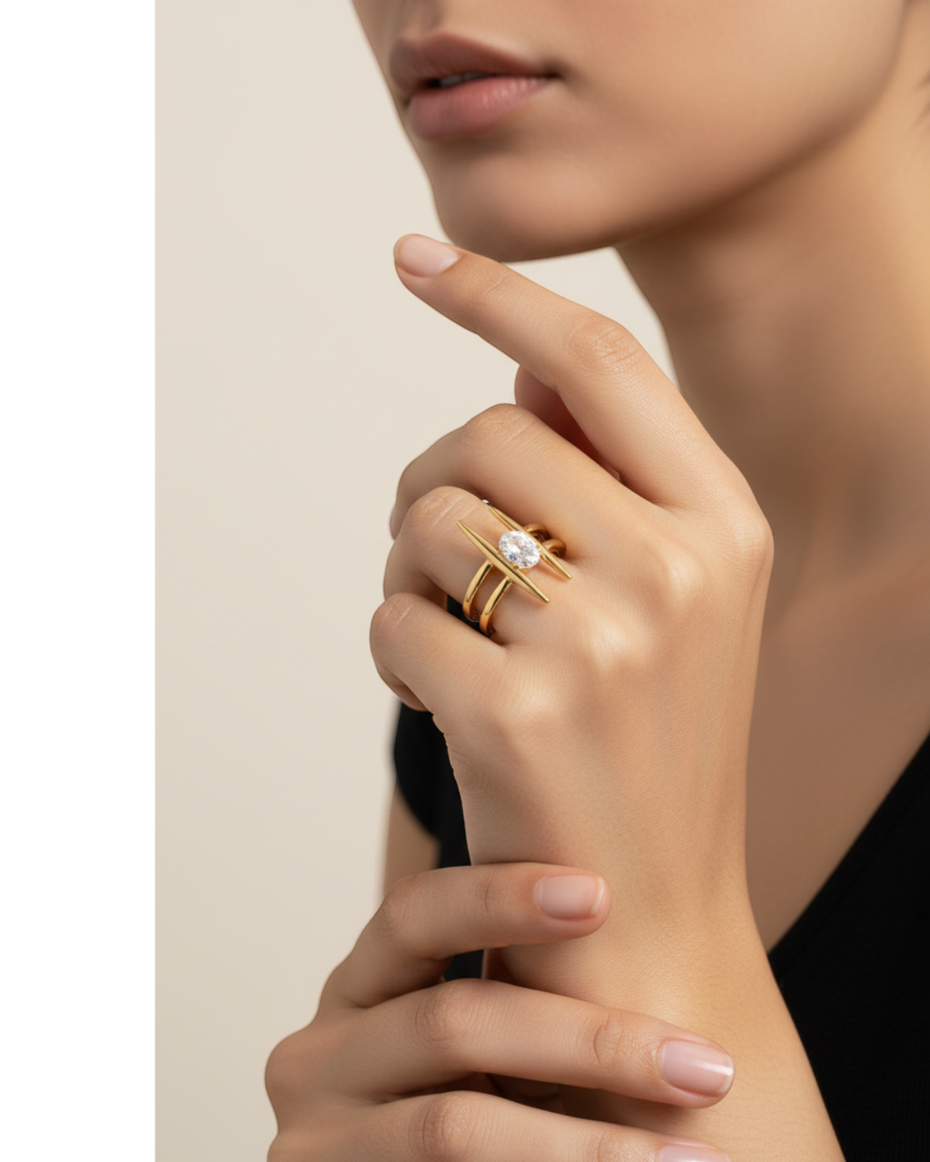 Gold Zircon Ring worn — model shot