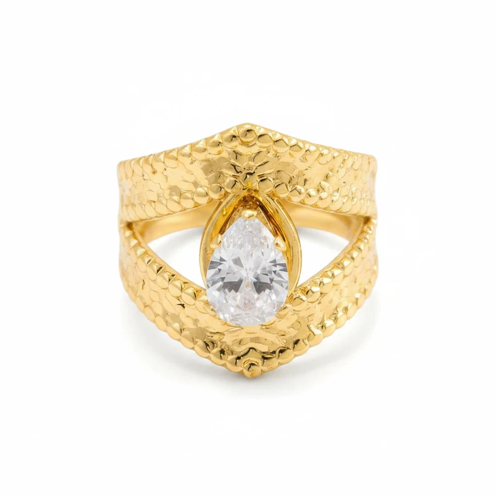 Hammered Crest Pear Ring