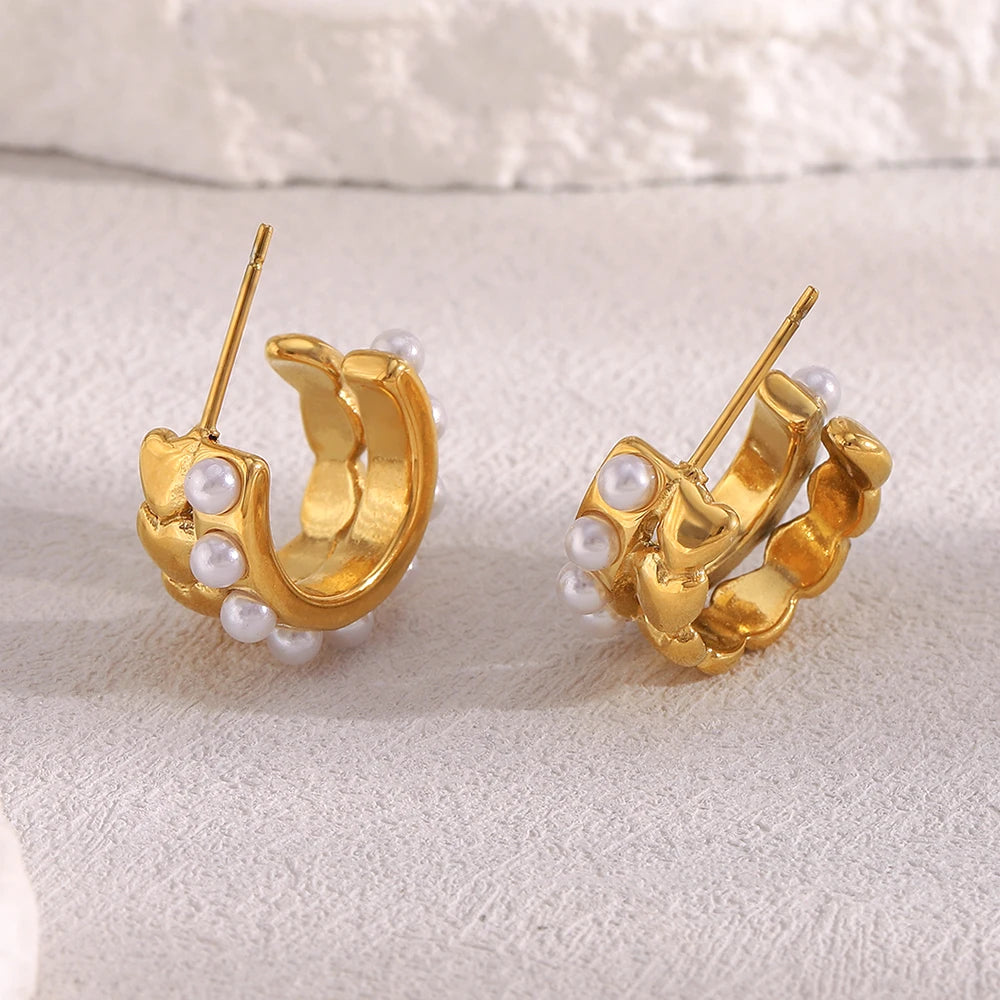 Gold Pearl Hoop Earrings — supplier angle 2
