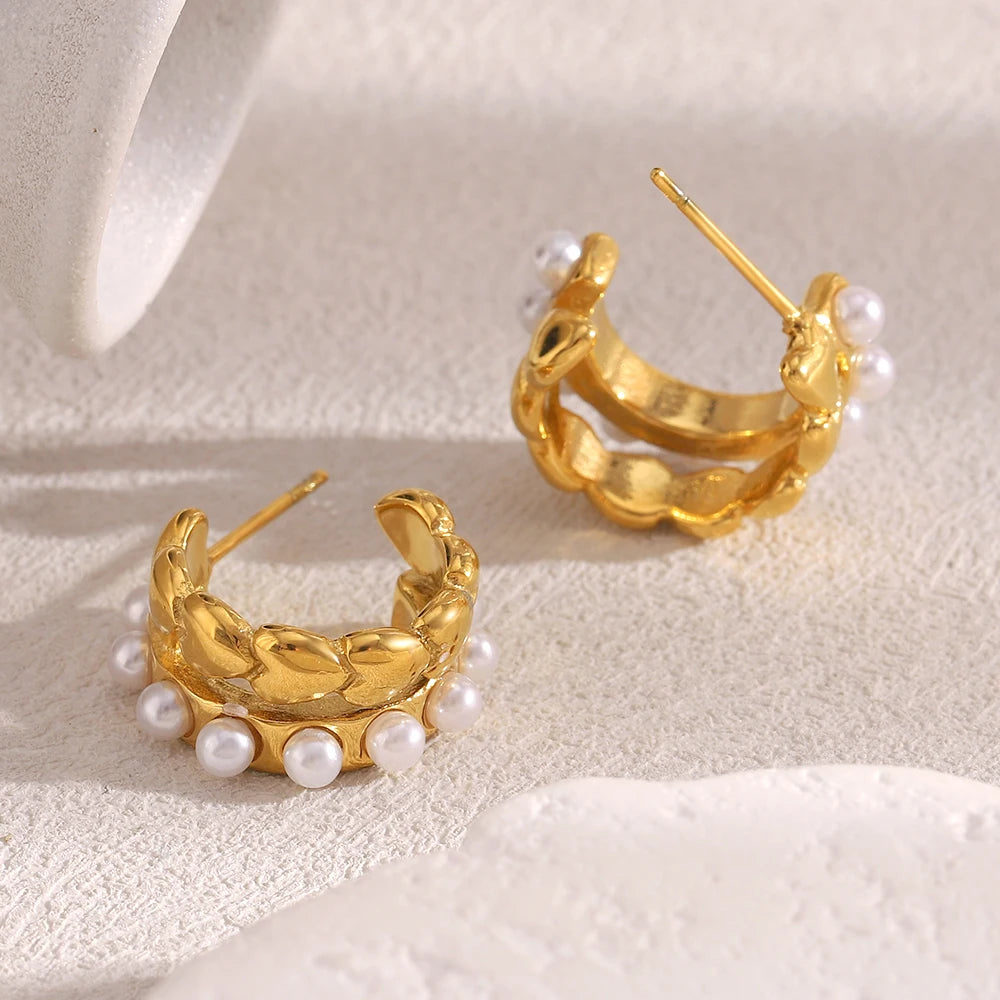 Gold Pearl Hoop Earrings — supplier angle 1
