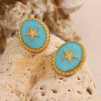 Aqua Starfish Stud Earrings