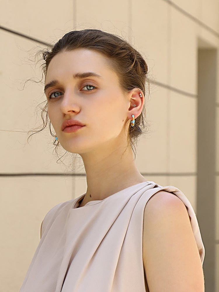Turquoise & Gold Chunky Hoops   <br> ⭐⭐⭐⭐⭐(116)