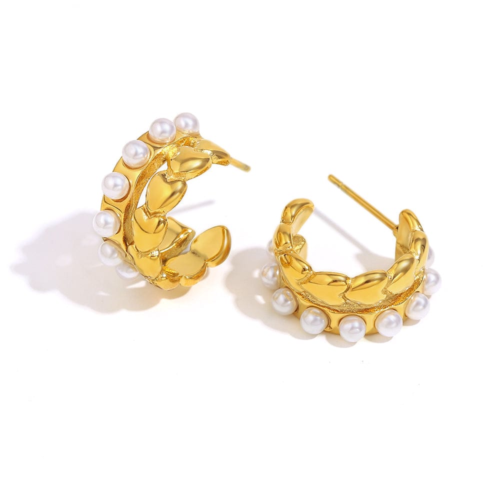 Gold Pearl Hoop Earrings   <br> ⭐⭐⭐⭐⭐(153)