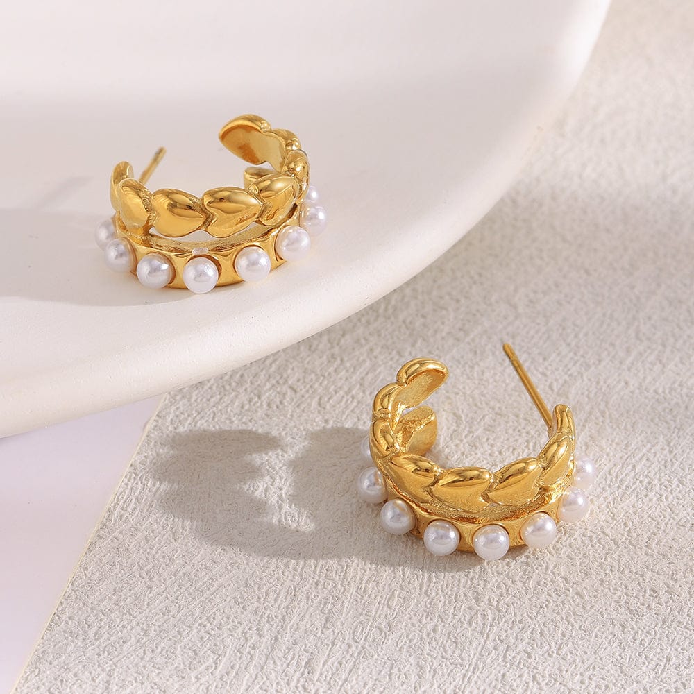 Gold Pearl Hoop Earrings   <br> ⭐⭐⭐⭐⭐(153)