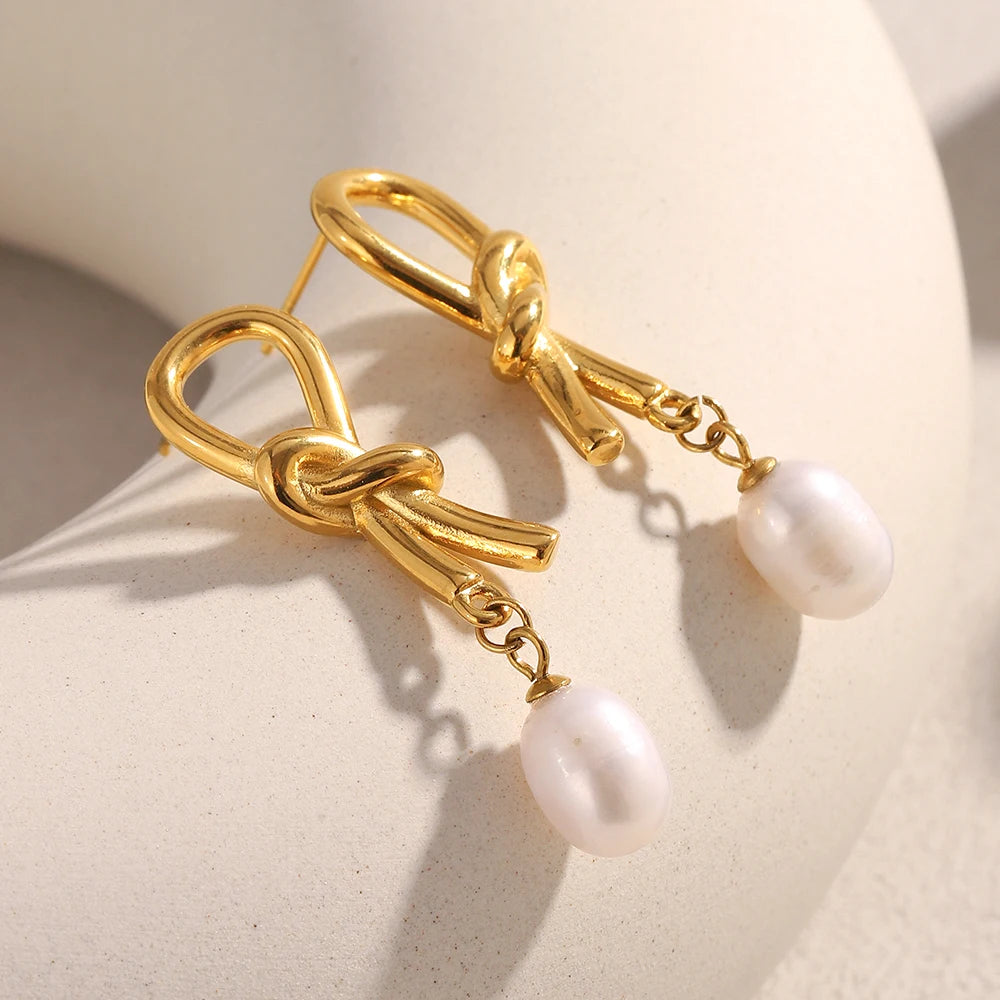 Knotted Pearl Drop Earrings — supplier angle 1