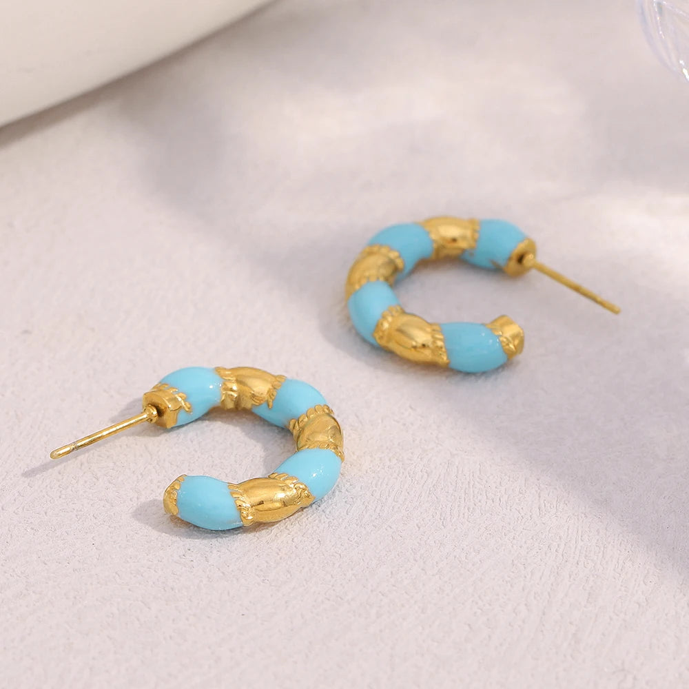 Turquoise & Gold Chunky Hoops — supplier angle 2