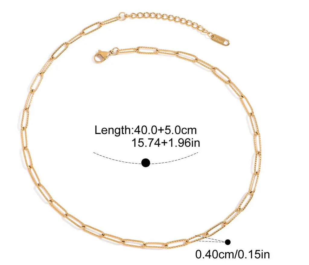 Paperclip Link Chain Necklace with dimensions