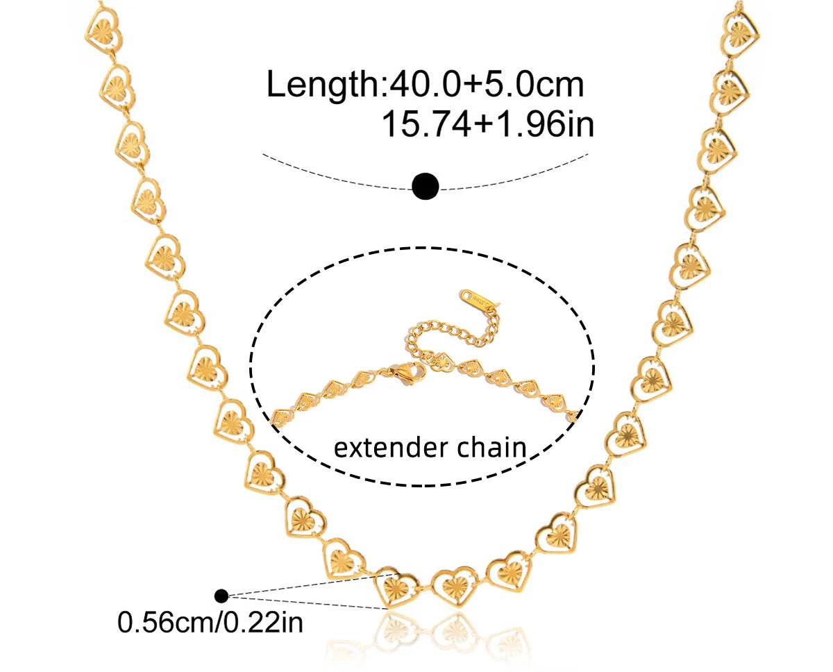 Linked Hearts Chain Necklace with dimensions