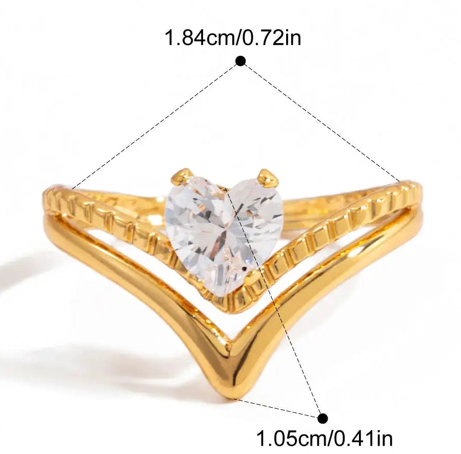 Chevron Heart Zircon Ring with dimensions