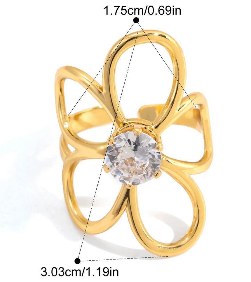Blossom Outline Zircon Ring with dimensions
