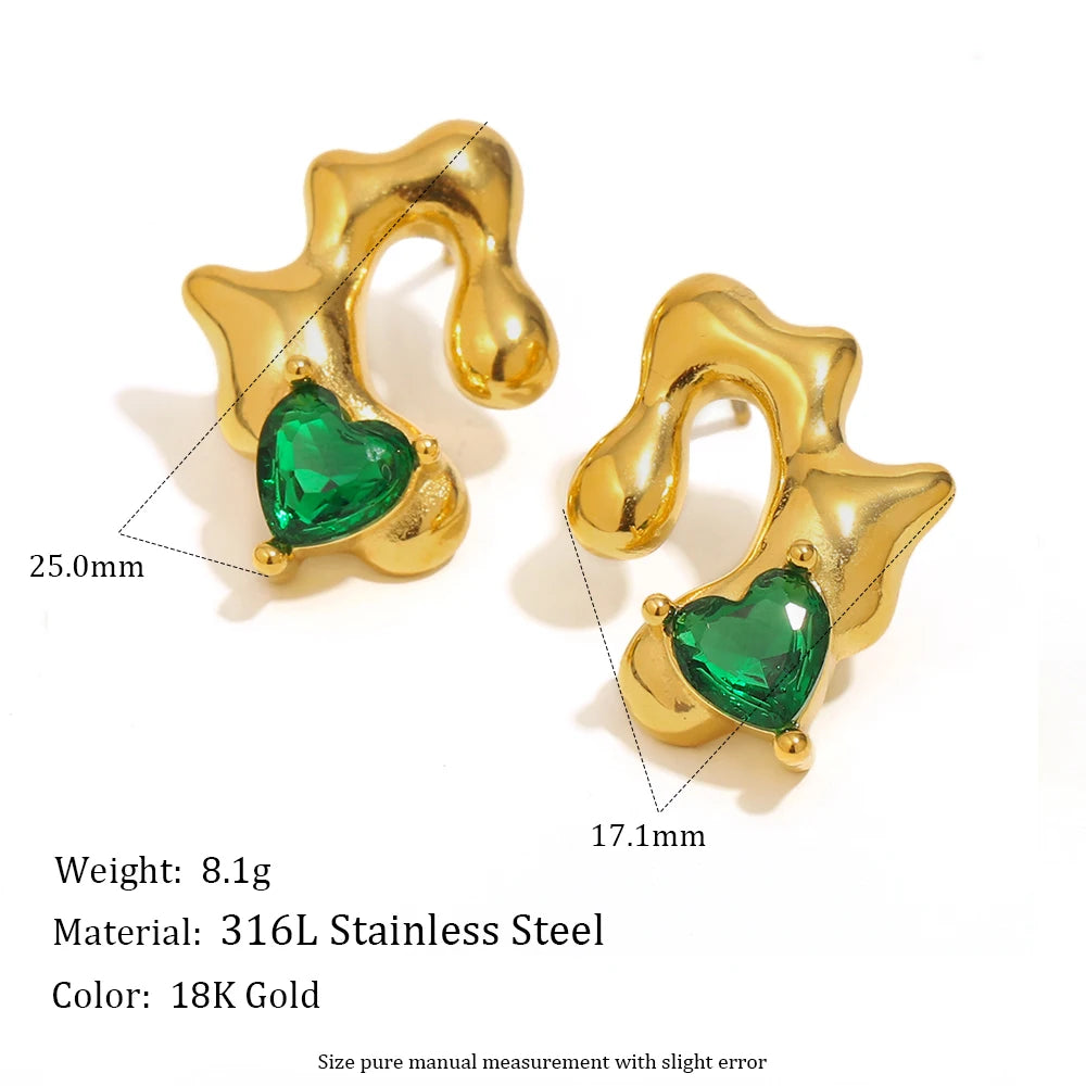 Green Heart Abstract Studs — dimensions