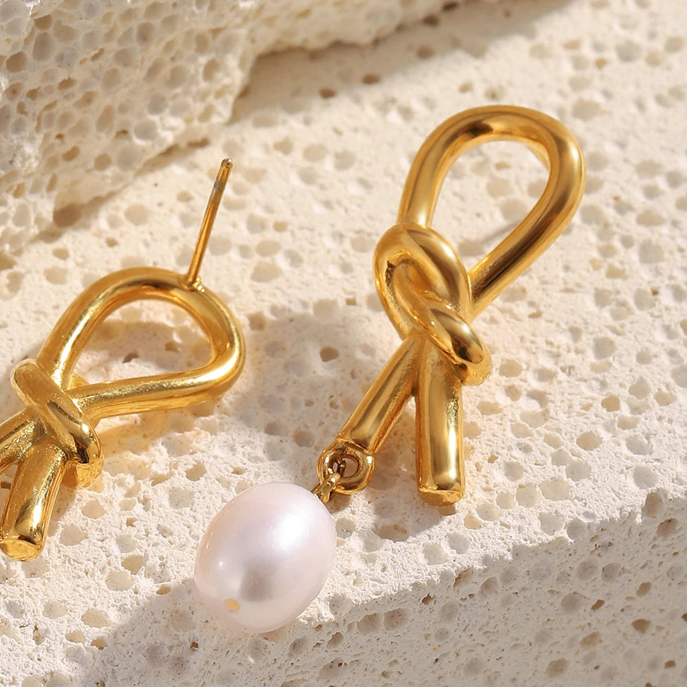 Knotted Pearl Drop Earrings — supplier angle 2