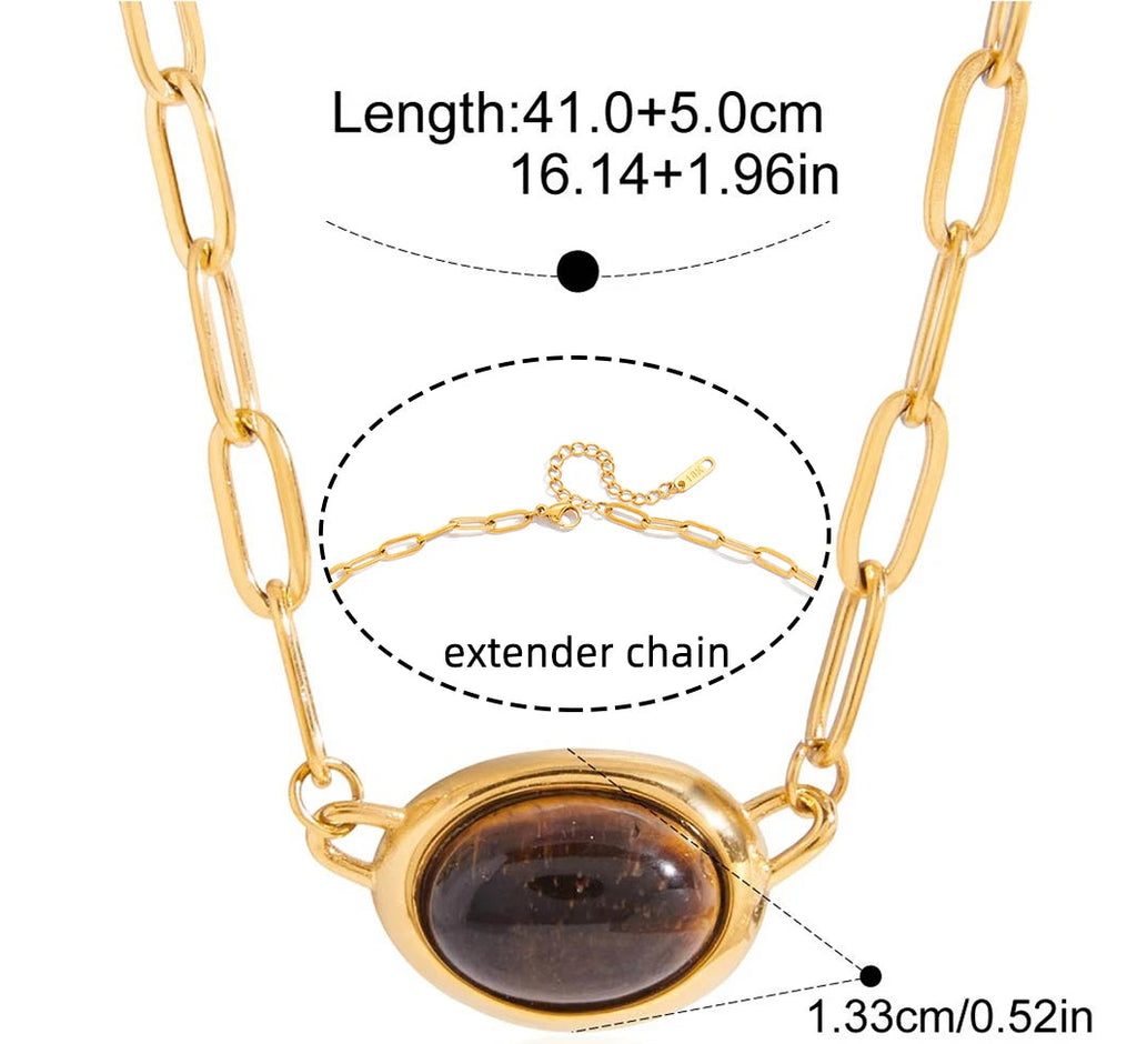 Tiger Eye Clip Chain Necklace with dimensions