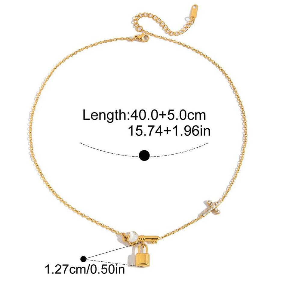 Shell Key and Lock Necklace with dimensions