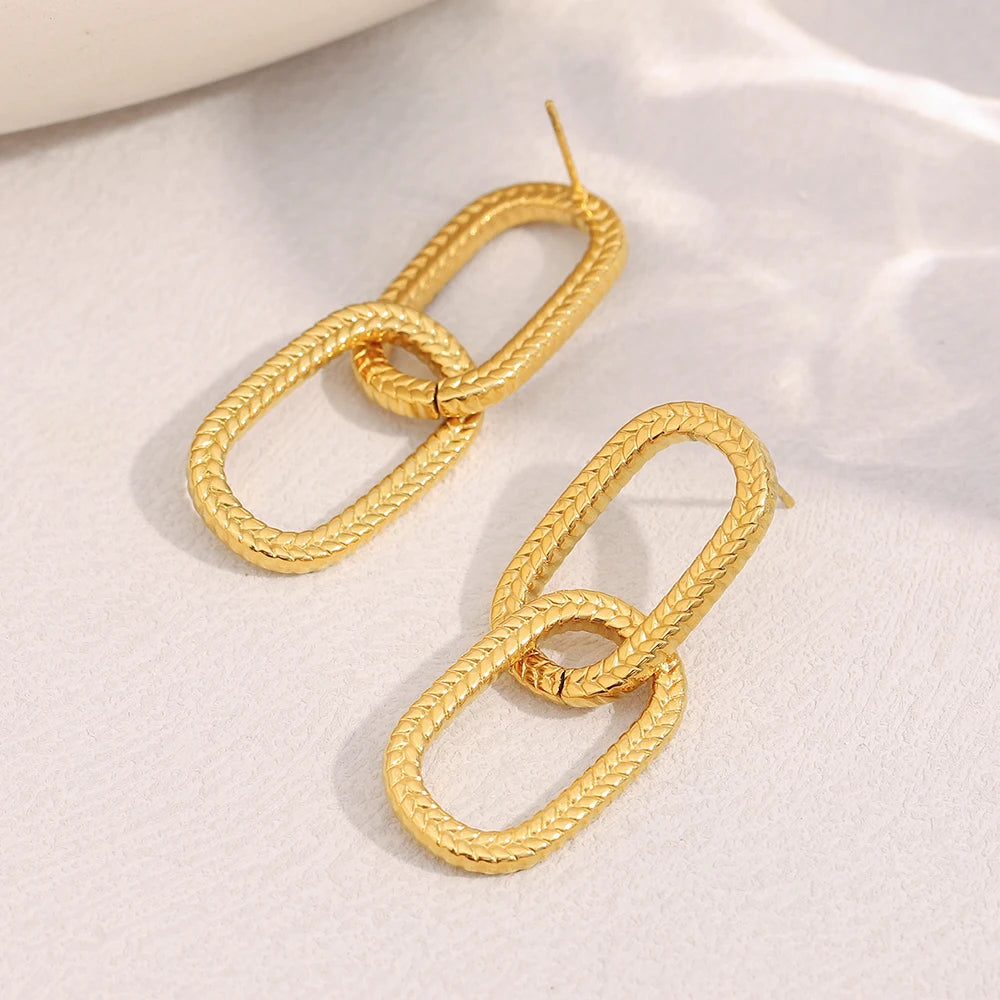 Gold Textured Chain Link Drop Earrings — supplier angle 1
