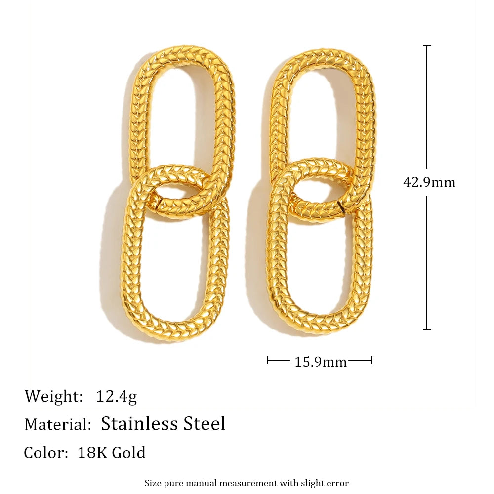 Gold Textured Chain Link Drop Earrings — dimensions