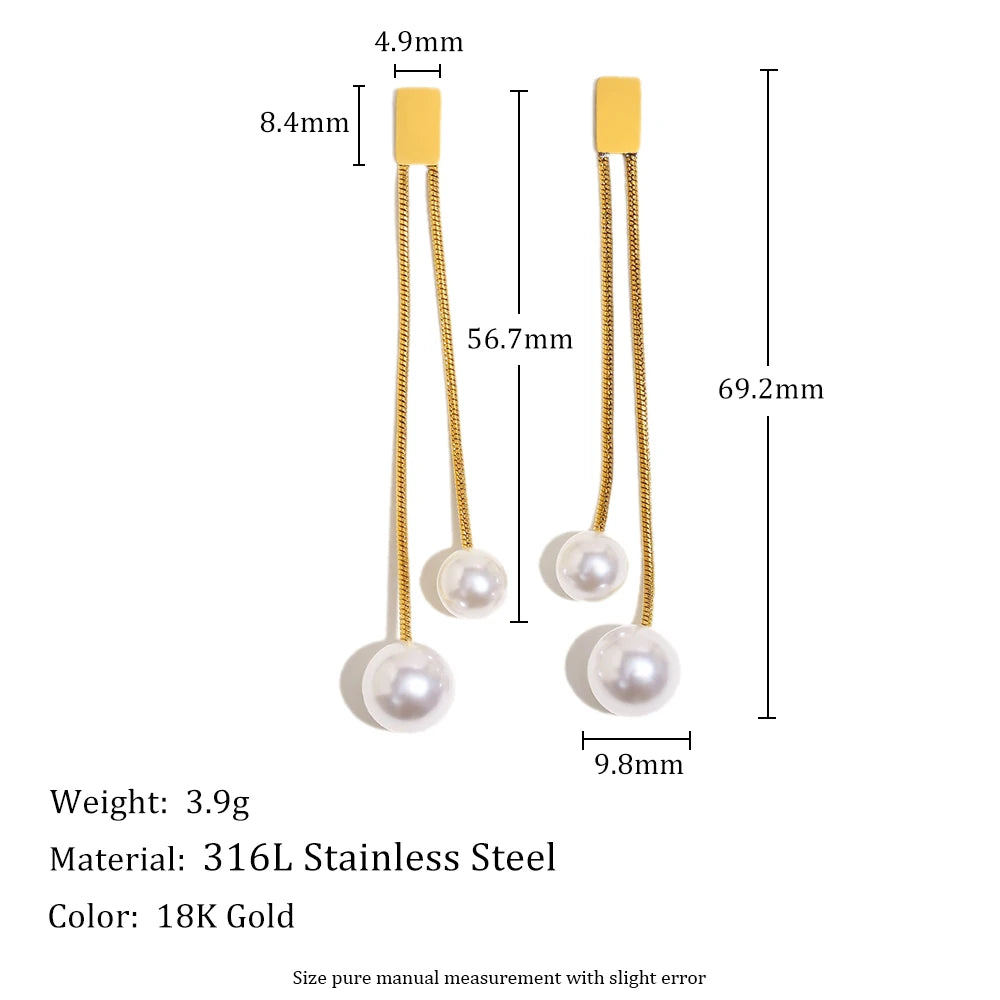 Long Gold Pearl Drop Earrings — dimensions