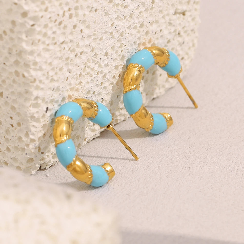 Turquoise & Gold Chunky Hoops — supplier angle 1