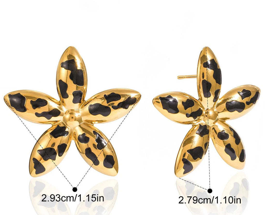 Leopard Bloom Earrings with dimensions