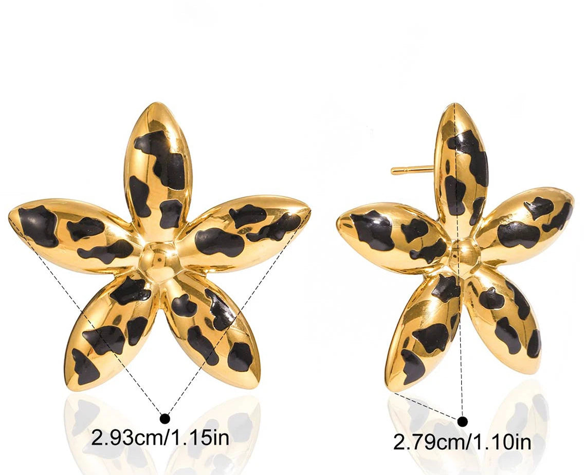 Leopard Bloom Earrings with dimensions