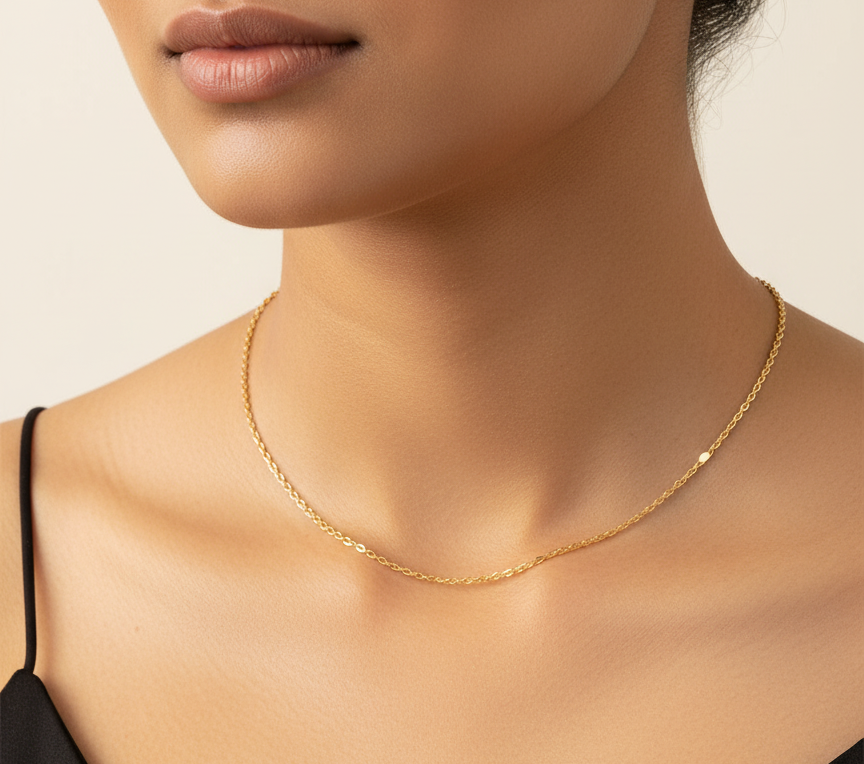 Everyday Cable Chain Necklace worn at collarbone — Kriaza