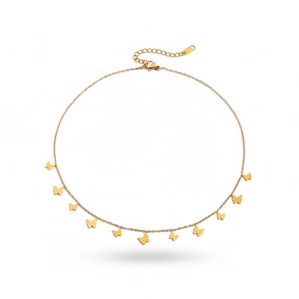 Butterfly Whisper Choker — gold chain choker with butterfly charms