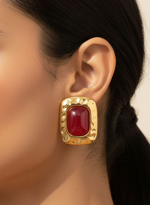 Rouge Cushion Studs worn on ear — Kriaza