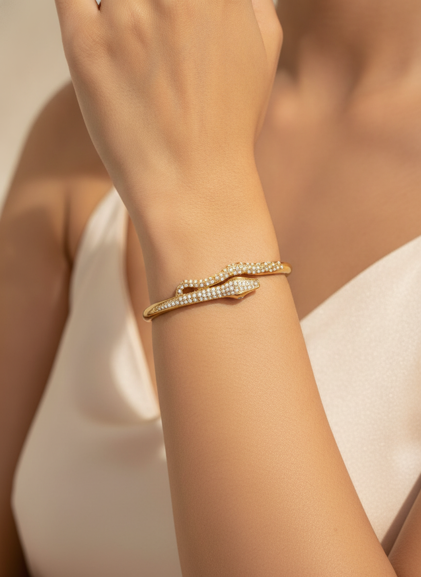 Pave Serpent Wrap Cuff worn on wrist — Kriaza