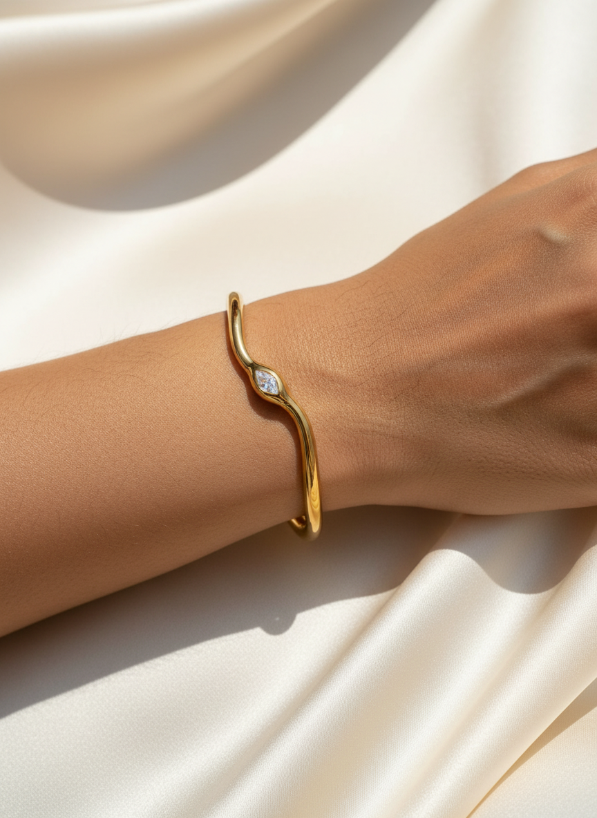Serpentine Wave Bangle worn on wrist — Kriaza
