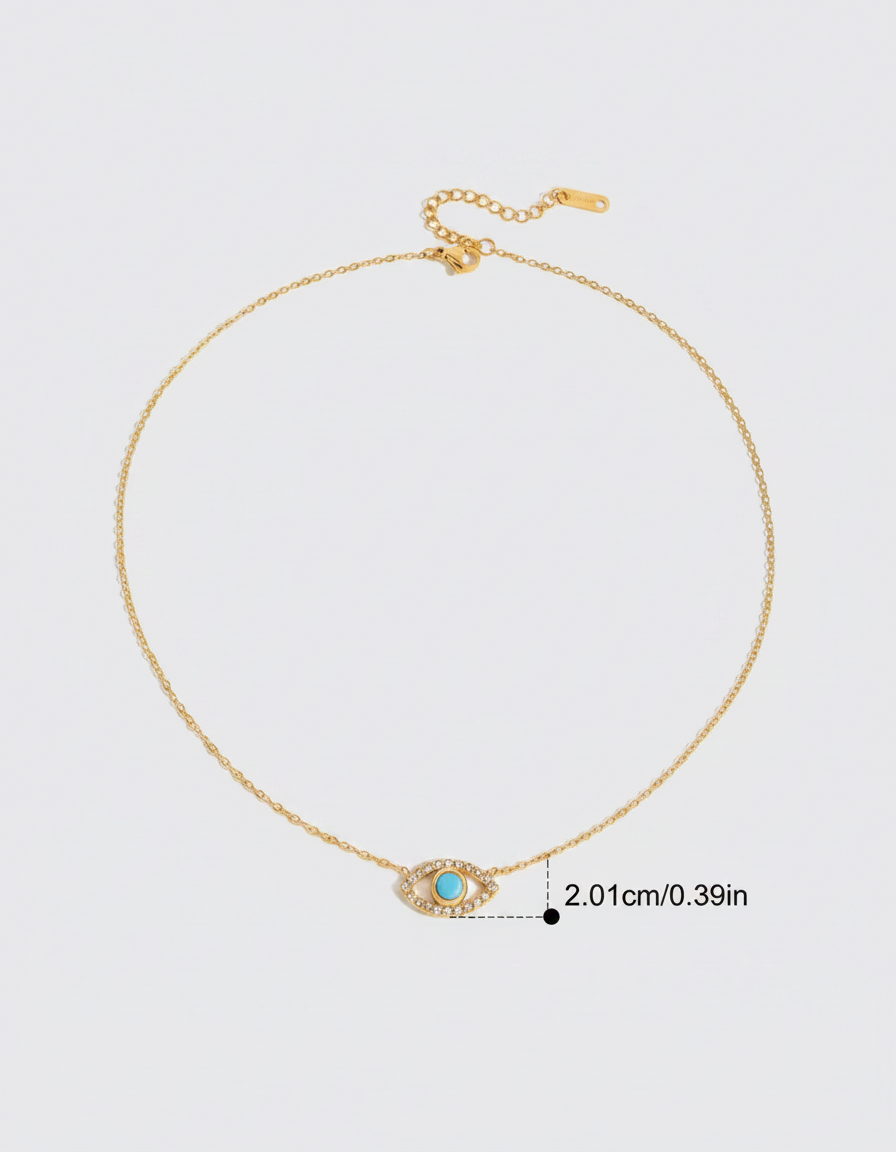 Azure Evil Eye Halo Necklace — turquoise evil eye pendant with zircon halo